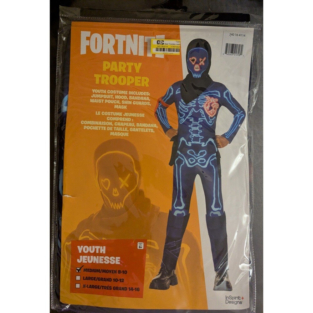 Fortnite Skull Party Trooper Kids Costume Medium - Picture 3 of 4